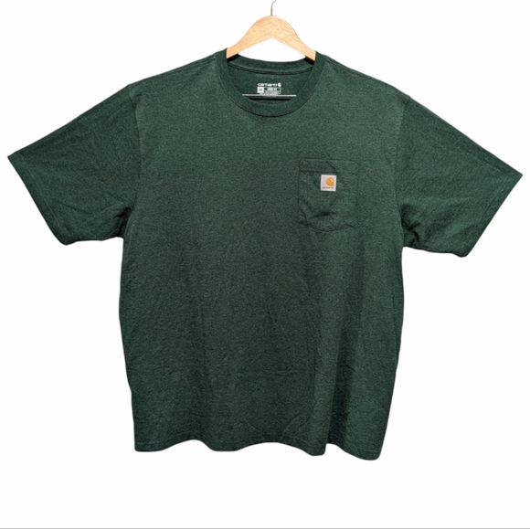 Carhartt Heather Green Cotton Crew Neck Logo Pocket T Shirt Mens Loose Fit 2XL - Picture 1 of 6